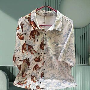 Vatpave White Tiger Print Shirt size XL